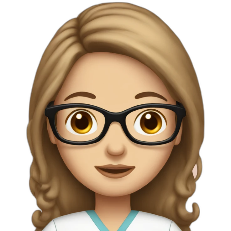 Pregnant White nurse woman with long brown hair and glasses emoji