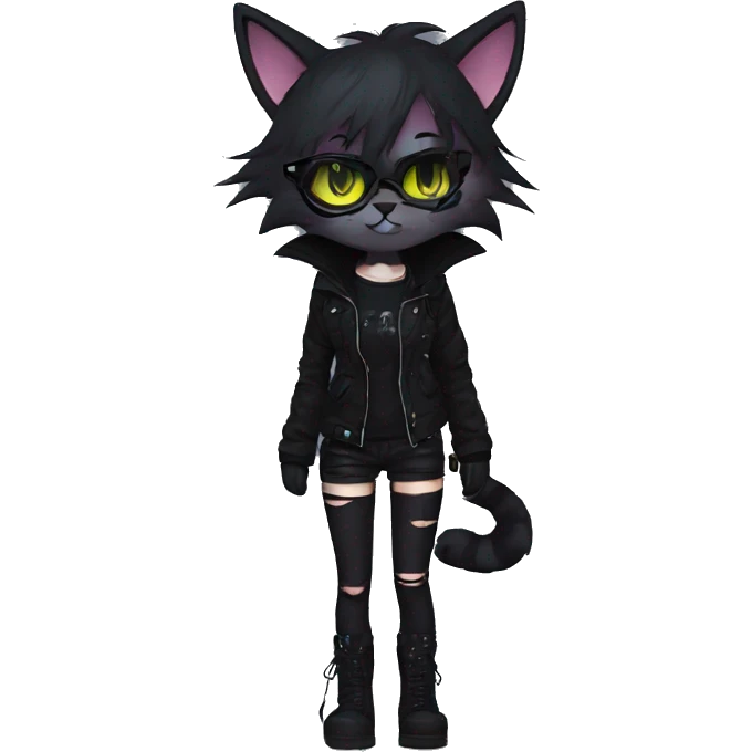 Edgy Beautiful Cool Anthro dark cat-fursona punk techwear emoji
