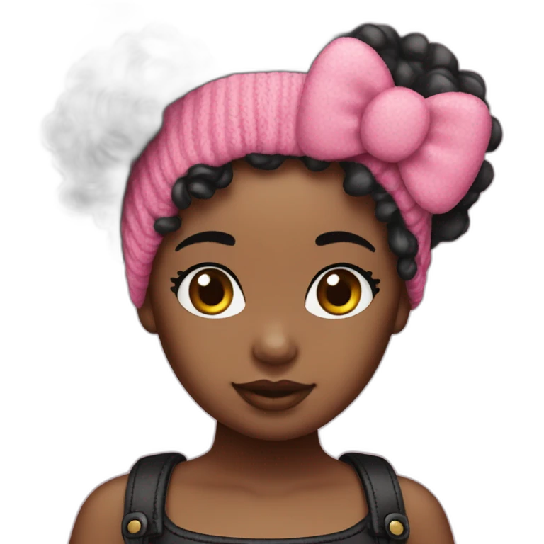 Hello kitty beanie black girl with curly pink and black hair emoji
