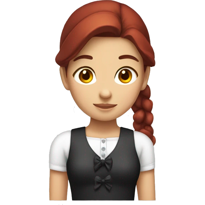 a girl with dark red hair in a ponytail with a white bow emoji