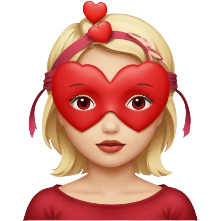 Blonde girl, blind folded, hearts, no eyes emoji