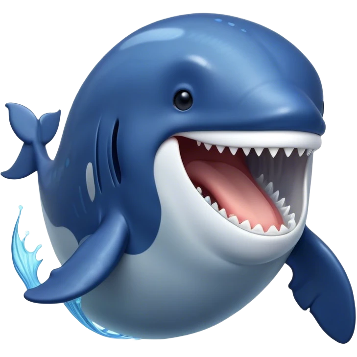 Meme-Worthy Singing Humpback Whale Portrait Emoji, Mouth open wide in a dramatic, melodious pose, showcasing a deep blue-gray body with barnacle accents and an expressive, soulful gaze, Simplified yet artistically graceful features, highly detailed, glowing with a soft, magical marine aura, high shine, enchanting and full of life, stylized with an air of deep-sea wonder, soft glowing outline, capturing the essence of a majestic humpback whale mid-song, resonating with the beauty of the ocean's ancient melodies! emoji