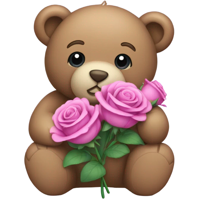  purple Teddy Bear holding  pink  roses emoji