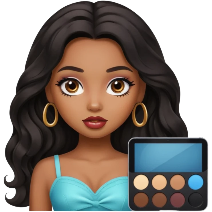 a pretty bratz brown girl with long wavy black color hair emoji