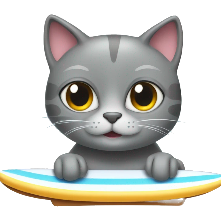 Gray cat on a surfboard emoji