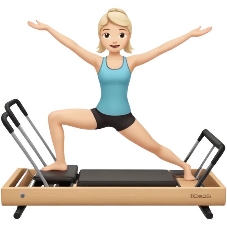 girl doing reformer Pilates, cheerful expression emoji