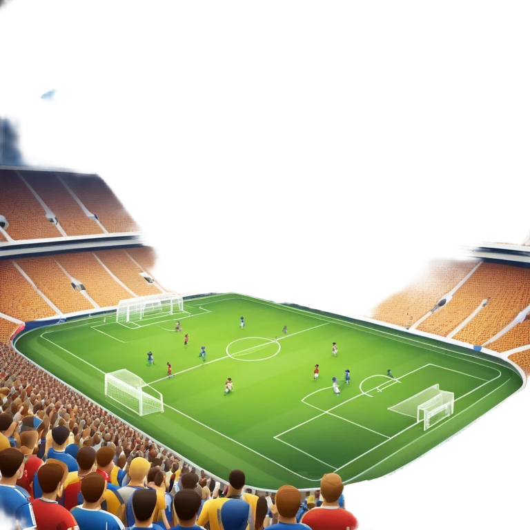 An icon showing a soccer stadium filled with players in action, inspired by EA Sports FC 25. The design features players on the field, with the stadium lights shining brightly and a lively crowd in the stands. Transparent background highlights the energy and excitement of the match. emoji