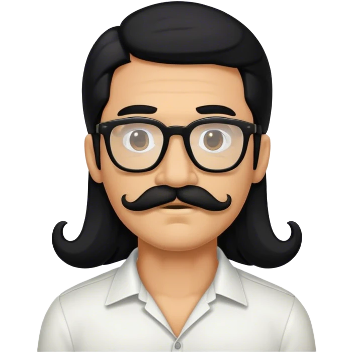 edgy man with long hair and a mustache tan black glasses emoji
