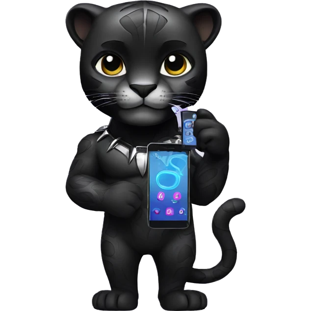 A black panther holding a phone with the number 0 in its paws emoji