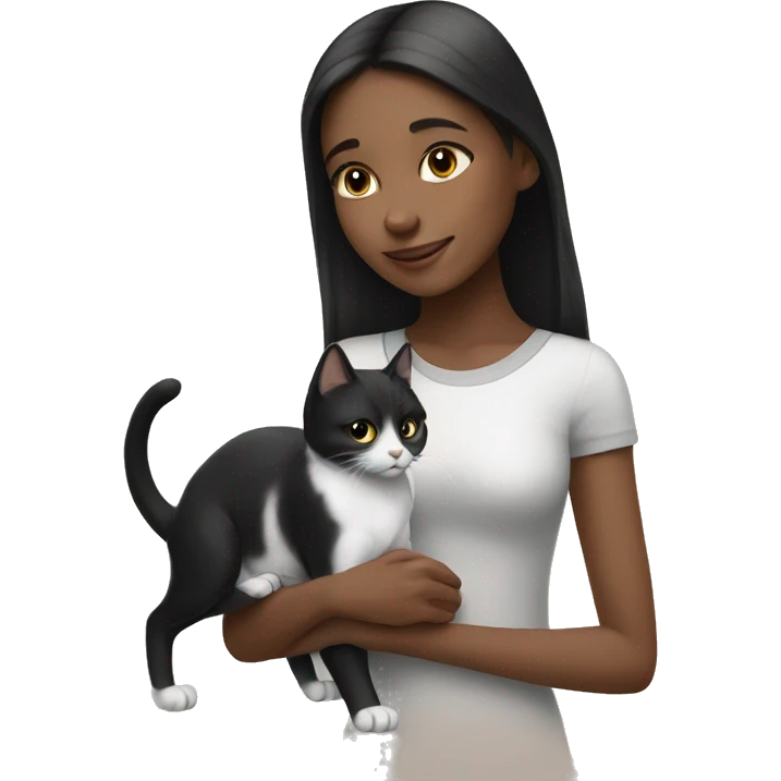 Girl petting black and white cat emoji