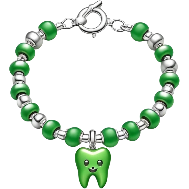 green bracelet with tooth charms emoji