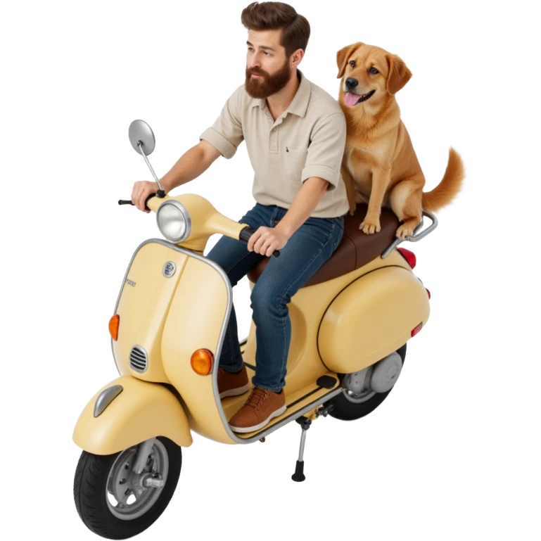 man and his pet dog riding a vespa emoji