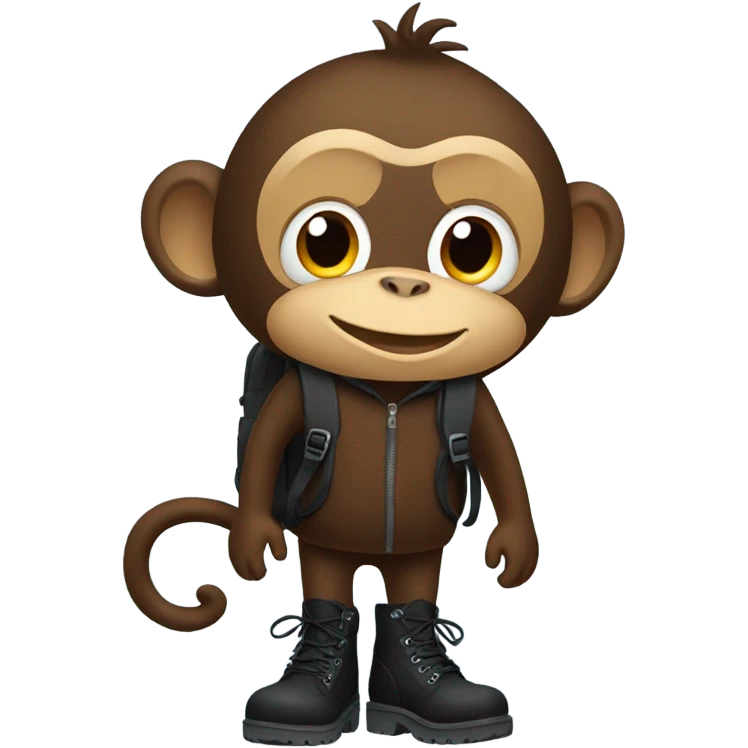 Monkey wearing black winter boots and a black backpack emoji