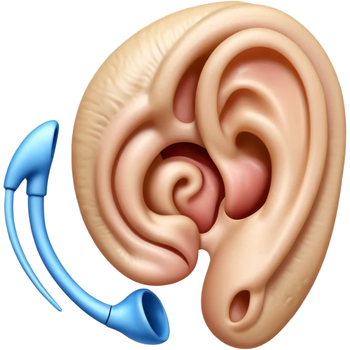 iOS-style 3D emoji: a human ear with three curved sound waves coming out from it emoji