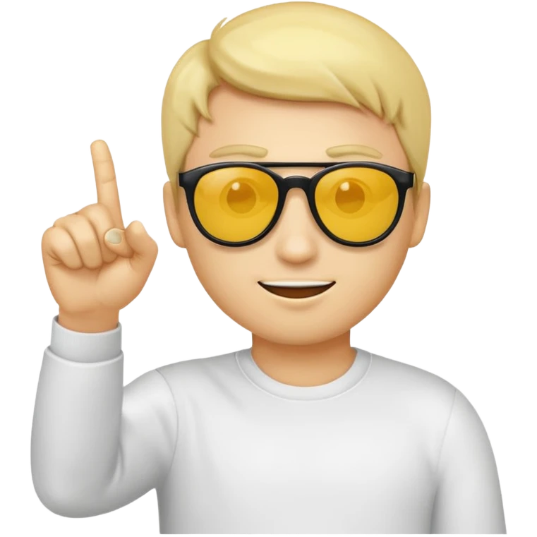 Create a yellow emoji of a guy wearing sunglasses pointing his index finger at the screen emoji