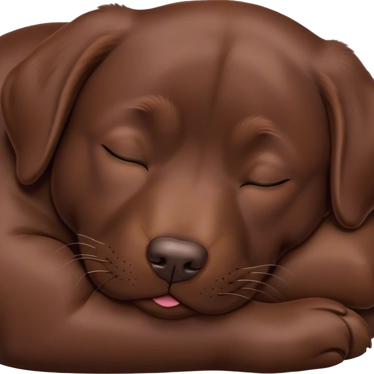 Meme-Worthy Cute Sleeping Chocolate Labrador Portrait Emoji, Head resting peacefully with a contented smile, showcasing a delightfully robust build and a luxuriously soft chocolate Fur, eyes shut in a serene nap, Simplified yet hilariously adorable features, highly detailed, glowing with a soft, drowsy light, high shine, relaxed and utterly lovable, stylized with an air of playful laziness, bright and heartwarming, soft glowing outline, capturing the essence of a comically sleepy companion, so meme-worthy it feels like it could instantly become the next viral sensation of adorable slumber! emoji