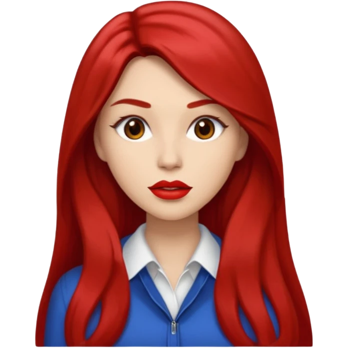 Brown Long Hair, Eyes Brown, Big lips Red, skin white, clothes emoji