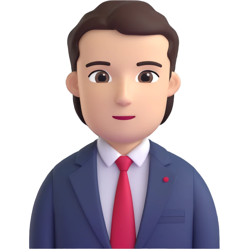 man wearing a dark blue-gray business suit with a white shirt and a red tie emoji