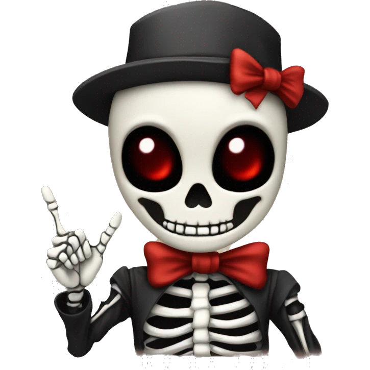 Cute skeleton w dark red bow on head w middle finger emoji