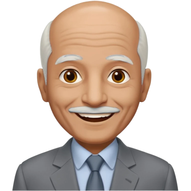 70 yr old man, almost bald, some white hair, pakistani, light grey business suit, big smile, dark skin, no facial hair, less hair
 emoji