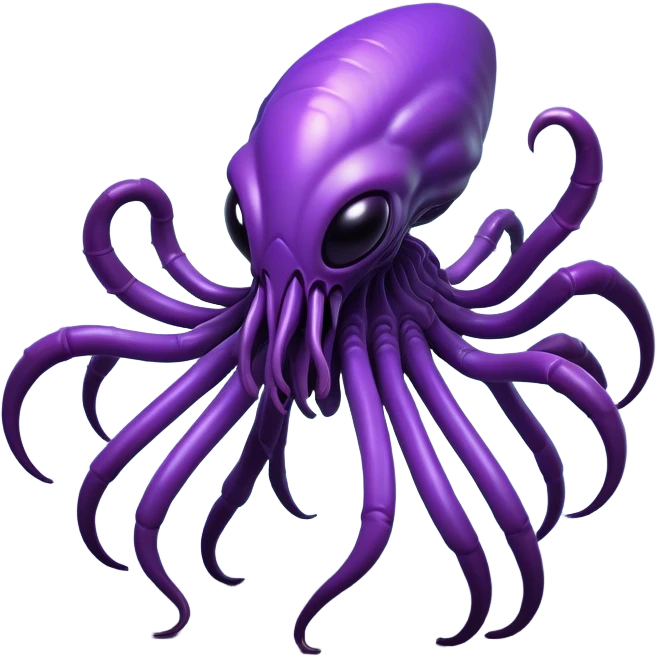 Clash of Clans aesthetic: Cinematic fierce Zerg Alien Emoji, rendered in a 3D vector-style similar to standard emojis with minimal shading and bold, simplified shapes. A compact, isometric, otherworldly creature with insectoid, organic details and subtle, eerie tentacles, softly glowing with a sinister alien charm. Simplified yet unmistakably iconic, highly detailed and consistent, glowing with a soft, spectral radiance and high shine. Stylized with a touch of bio-engineered mischief and a soft glowing outline, capturing the essence of a fearsome extraterrestrial menace with a playful twist! emoji