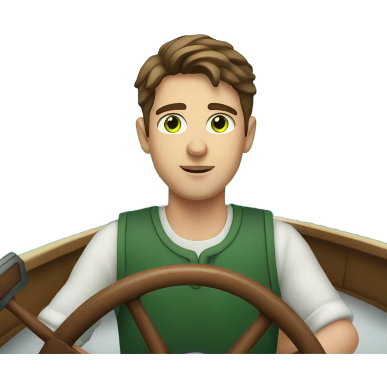 Young man with brown hair green eyes driving a boat emoji