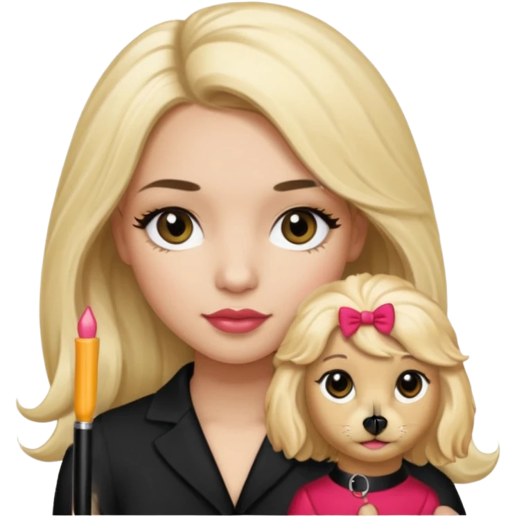 Make a girl with long black silky  hair holding a cockapoo make the cockapoo blonde Make thr girl have mascara and lipgloss on MAKE THE GIRL HAVE LONG BLACK SILKY HAIR emoji
