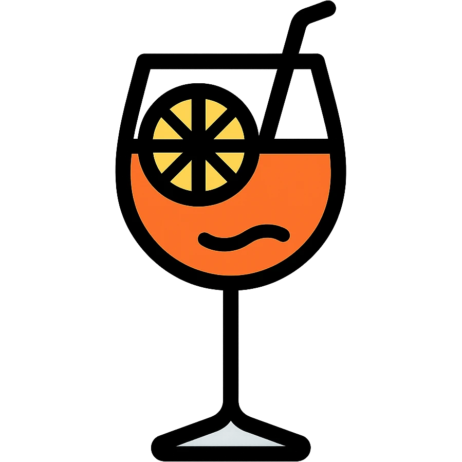 color outline icon of Aperol Spritz with clean lines and orange accent emoji