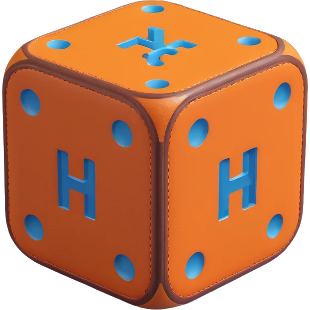 luxury dice, 3D, Hermès orange, leather texture, no text emoji