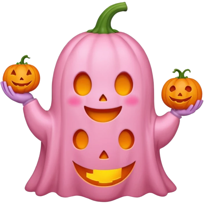 pastel pink ghost with orange pumpkin kawaii style emoji