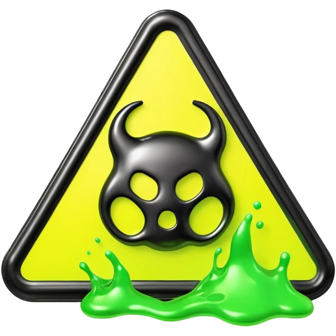 3D render of Oil Slick, toxic waste aesthetic, neon green bubbling liquid, caution yellow metal, industrial warning texture. emoji