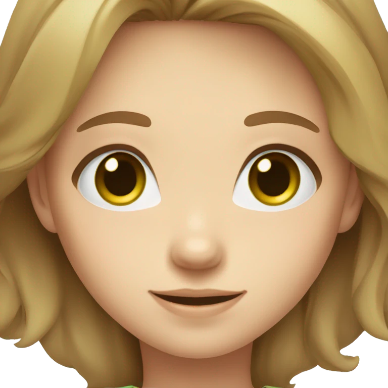 smiley girl light brown hair green eyes coy clothes emoji