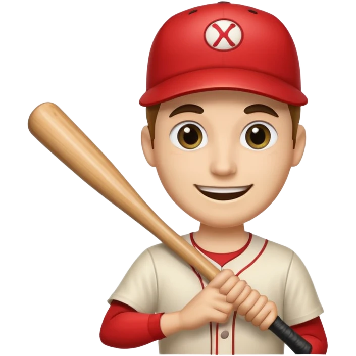 wooden baseball bat with eyes, eyebrows and a smile , holding another bat emoji