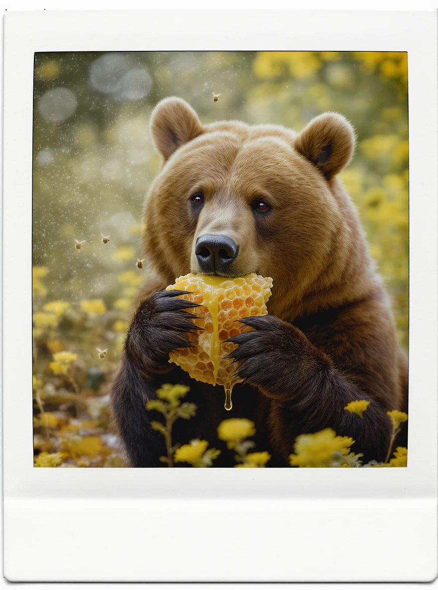 bear eating honeycomb with bees flying around emoji