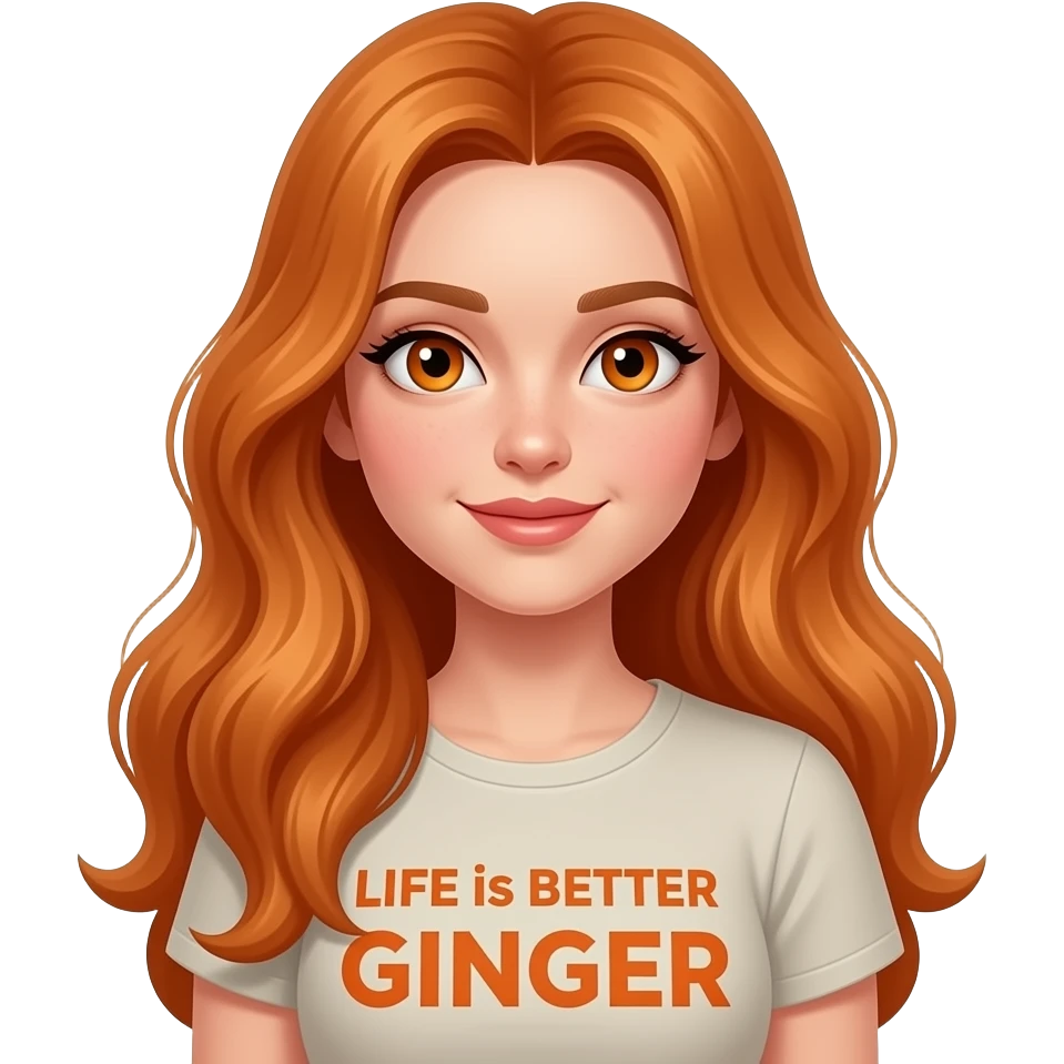 sexy girl with overlong ginger hair and ginger eyes a top with LIFE is BETTER with a GINGER written on it emoji