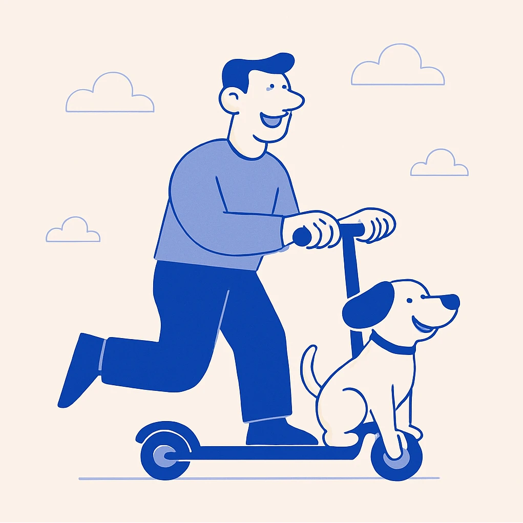 happy man with dog on scooter emoji