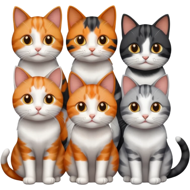 6 cats with different coloured coats emoji