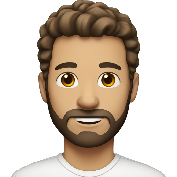 A white man with brown eyes, brown hair, and a beard emoji