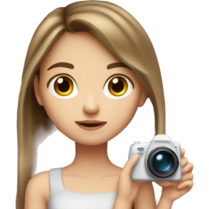 white girl brown hair taking a picture of something in front of her leaning towards my right emoji