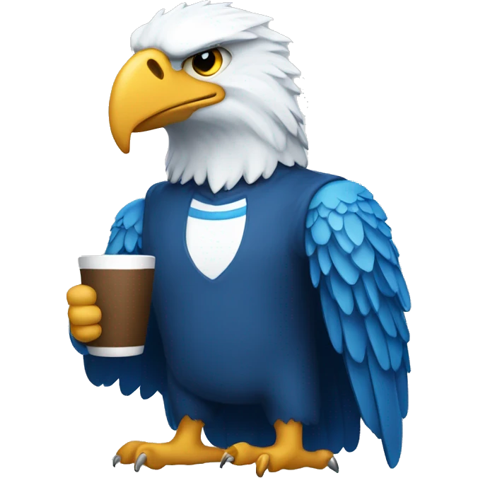 create a blue eagle holding a mug. emoji