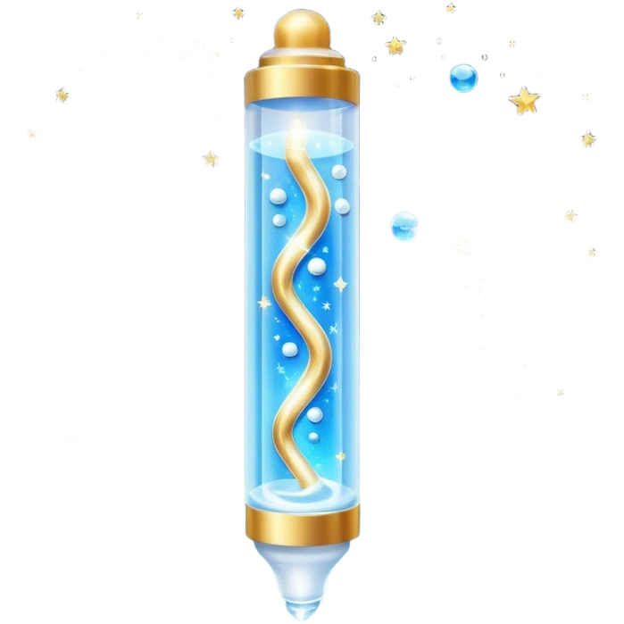 Slim blue Differin Gel tube with white cap and golden glow around the “GEL” label. Floating in a soft blue aura with tiny glowing stars and clear orbs spiraling upward. Emits a focused beam of clarity magic, like a blemish-banishing spell sealed in a sleek, futuristic wand. emoji