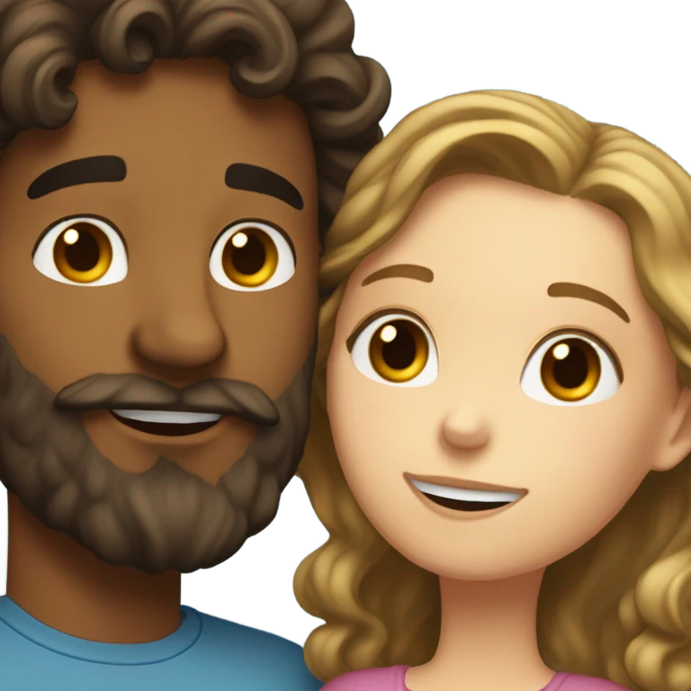  bearded guy kiss-kiss long curly brown hair white girl emoji