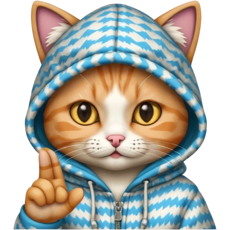 A cat with a hood on throwing gang signs emoji