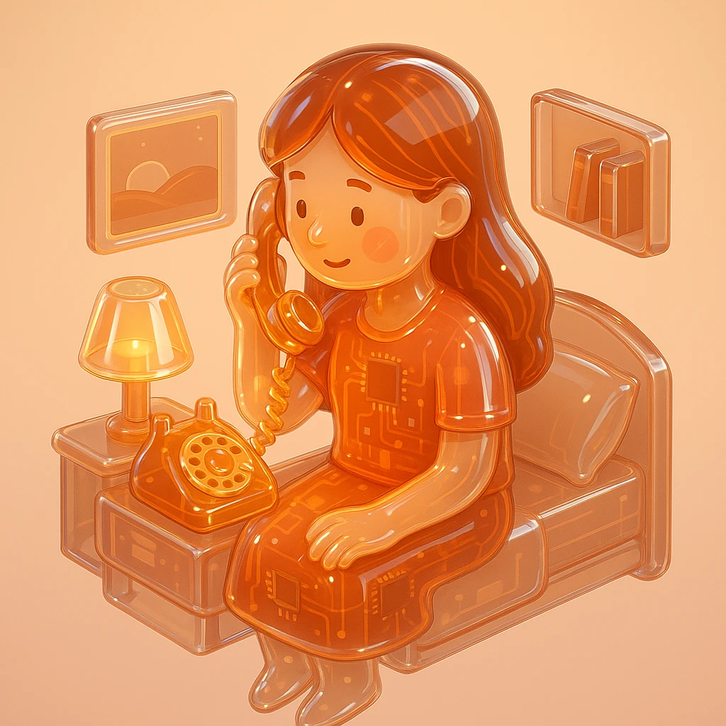 girl talking on telephone in her room emoji