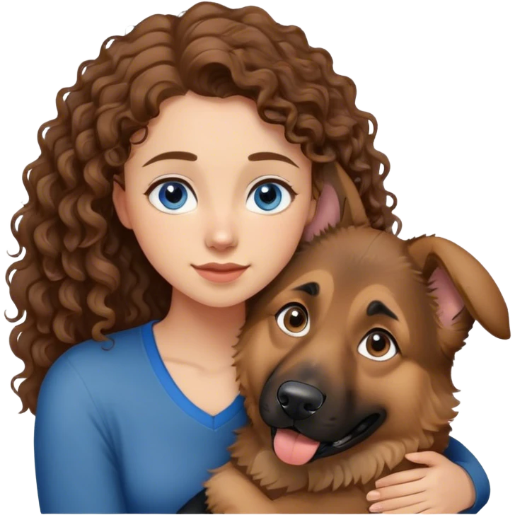 German Shepherd, Young Curly hair woman mit blaue Augen und umarmen  emoji