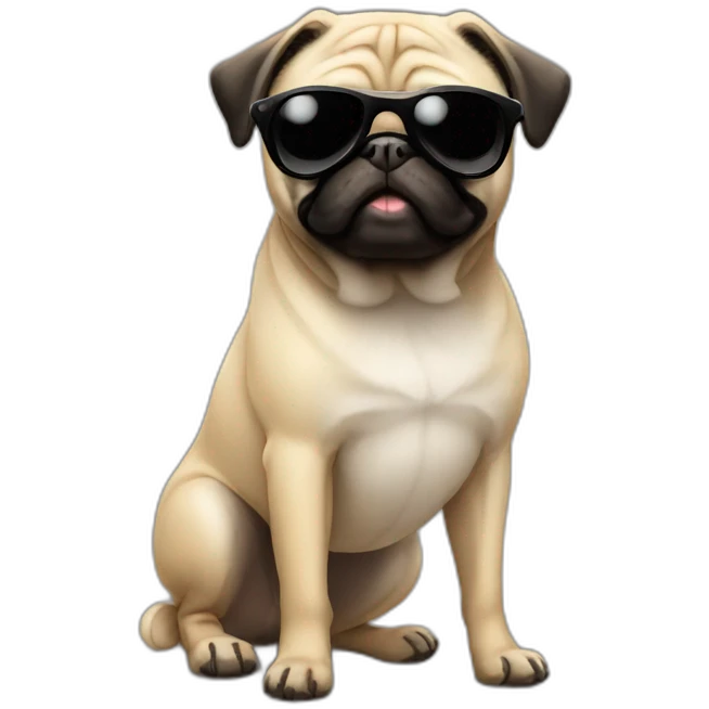 A pug wearing a black moustache and black sunglasses   emoji