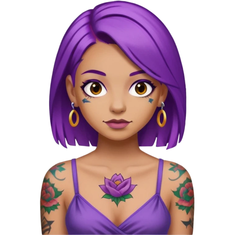 women with tatoos and hightlight that tatoos with purple hair and different color dresses emoji