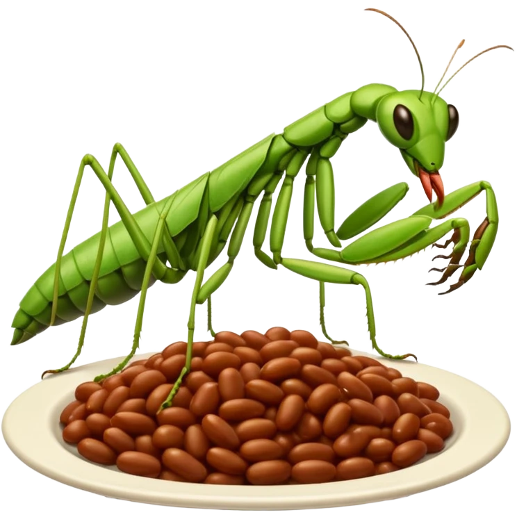 British praying mantis eating baked beans emoji