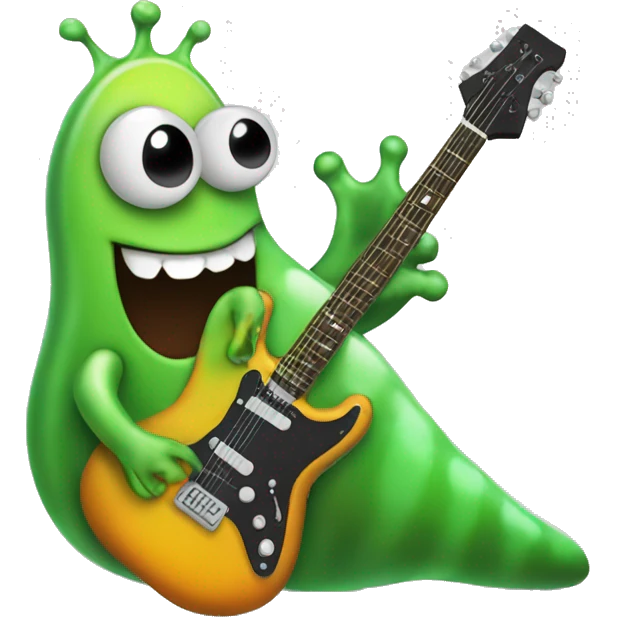 Happy slimy slug playing electric guitar emoji