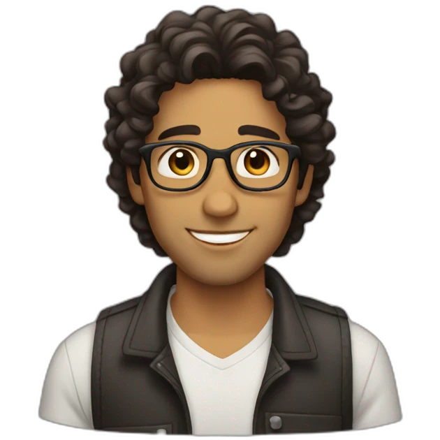 Hispanic dude. Wavy hair. Glasses. Brown eyes. Dimples emoji